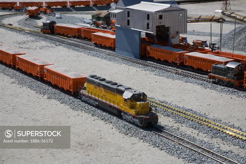 A model of the GRANITE ROCK QUARRY complete with toy TRAINS and loading
