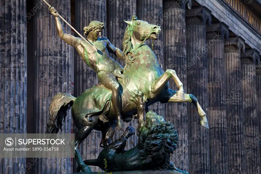 Statue of a rider on a horse in front of the Altes Museum, Berlin