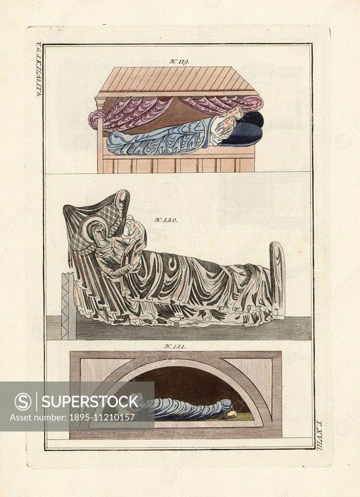 Anglo Saxon bed 119, Danish bed 120, and Anglo Saxon corpse in a shroud