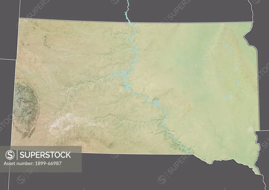 Relief map of the State of South Dakota, United States. This image was