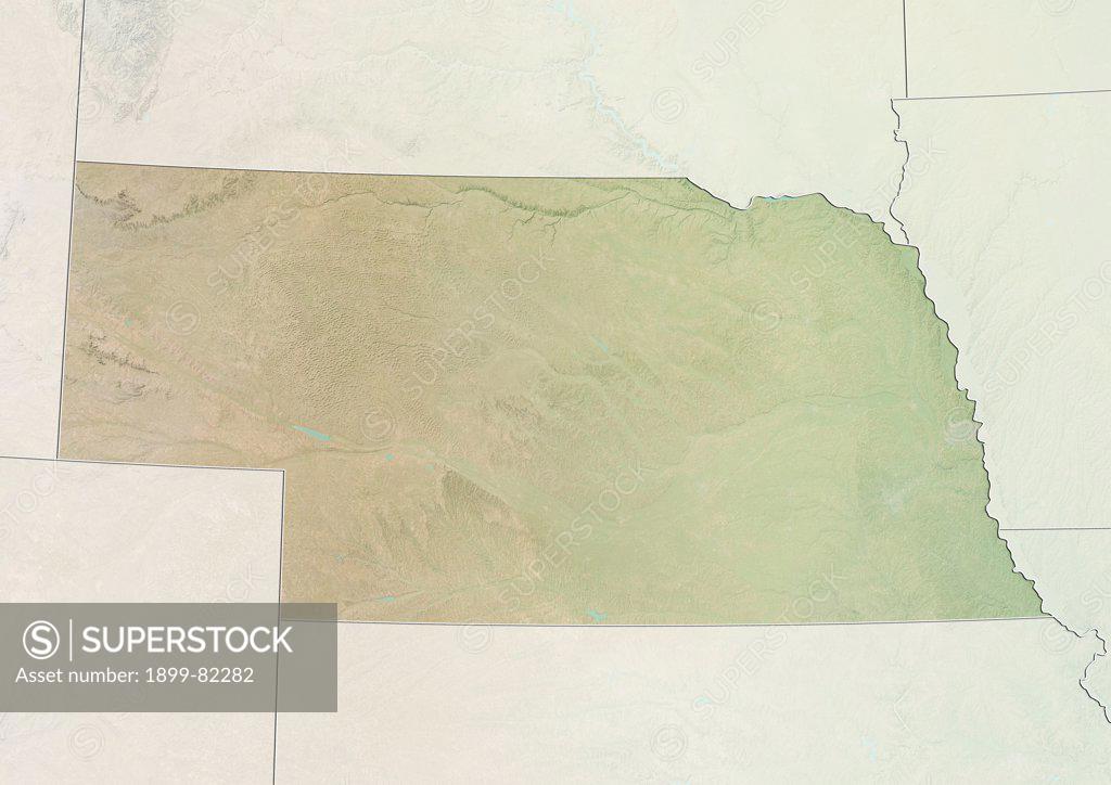 Relief map of the State of Nebraska, United States. This image was compiled from data acquired