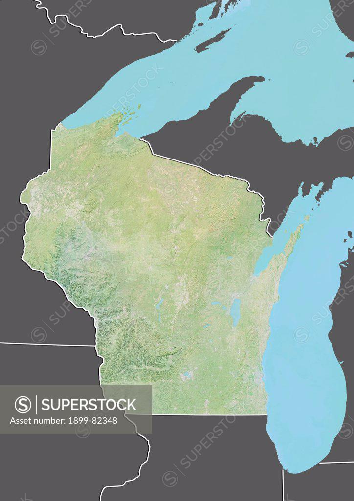 Relief map of the State of Wisconsin, United States. This image was