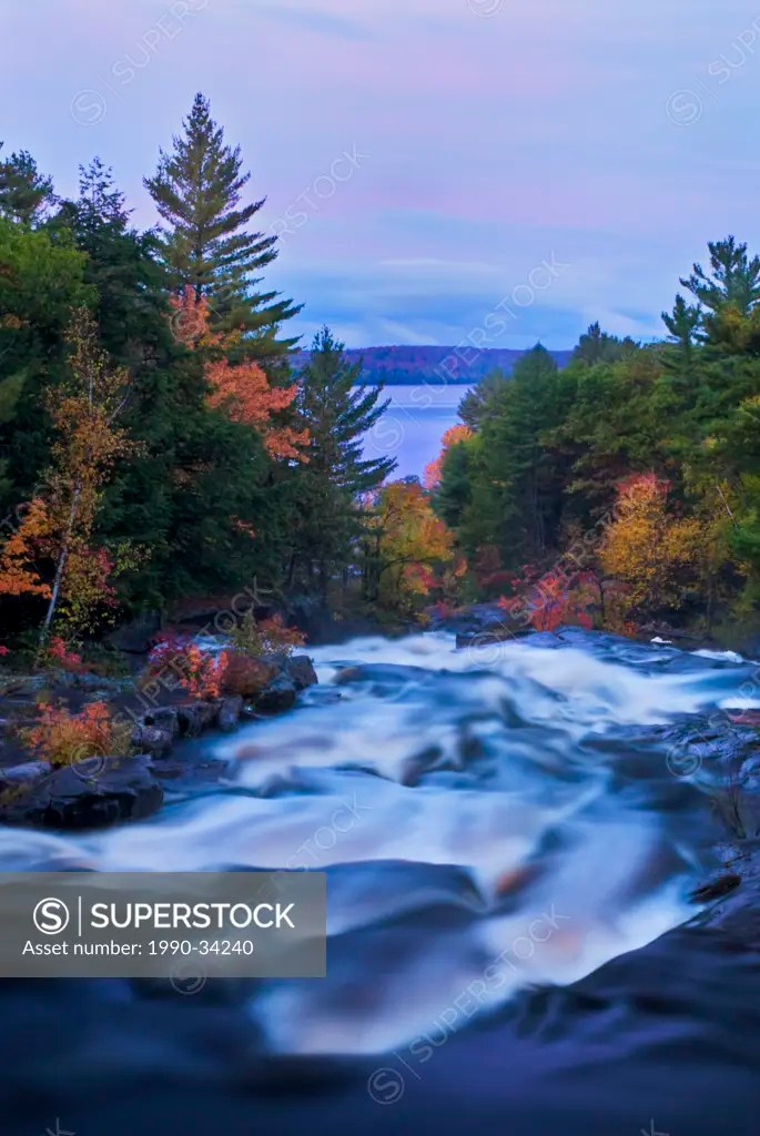 Sunrise at Lower Rosseau Falls on the Rosseau River as it approaches