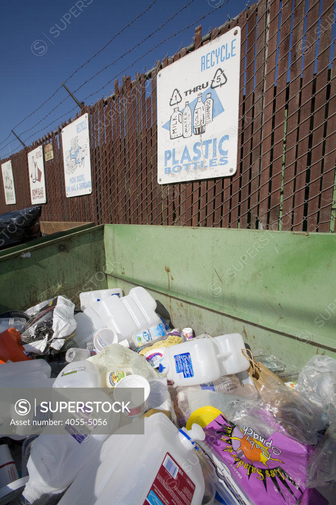Recycling bin for plastic bottles at Santa Monica Recycling Center, Los