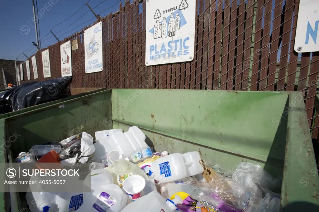 Recycling bin for plastic bottles at Santa Monica Recycling Center, Los