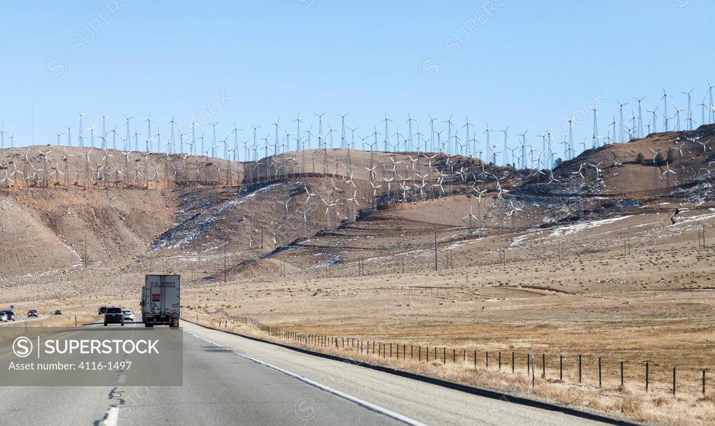 USA, California, Tehachapi, Windmill farm along Hwy 58 SuperStock