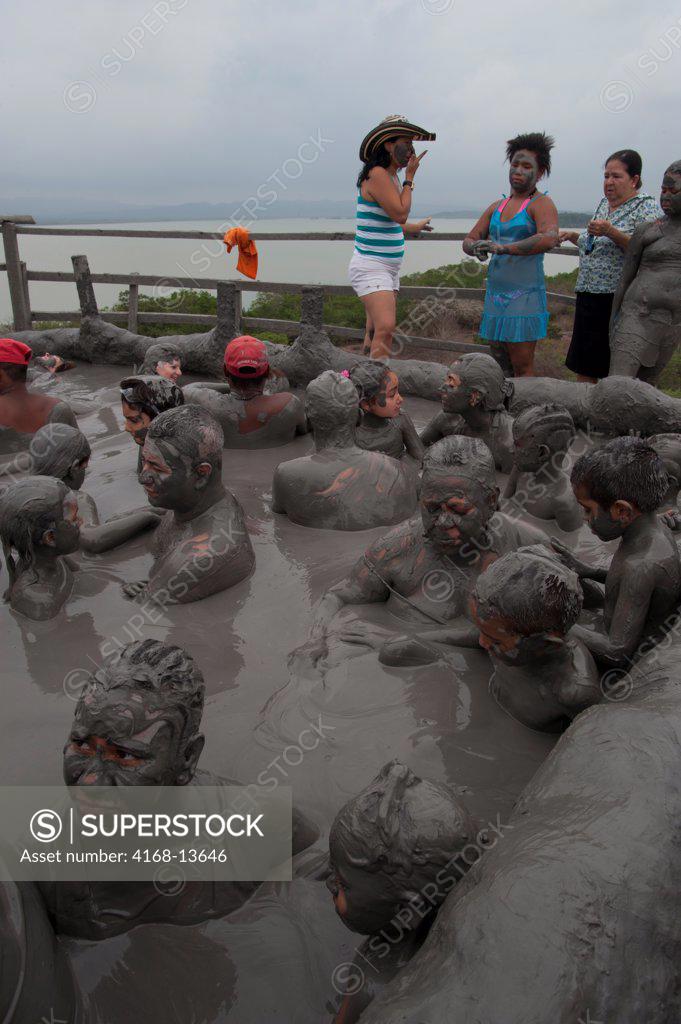 People Taking Mud Bath In Crater Of Totumo Volcano Near Cartagena