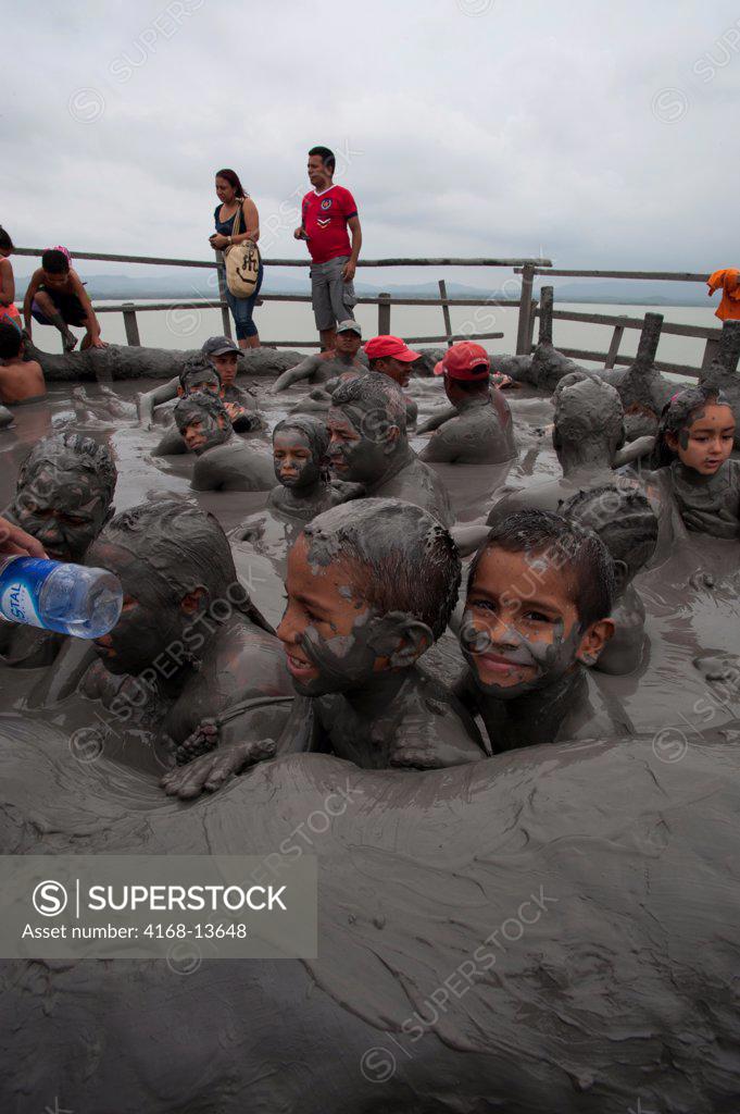 People Taking Mud Bath In Crater Of Totumo Volcano Near Cartagena