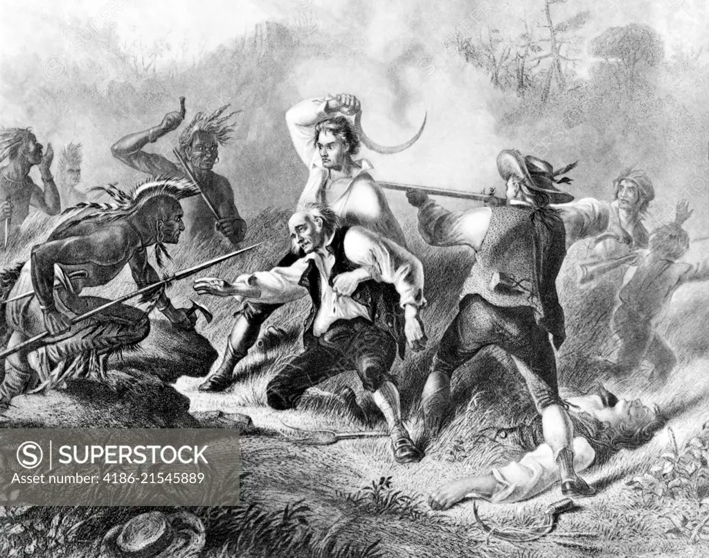 1770s ILLUSTRATION INDIAN MASSACRE AT WYOMING VALLEY IN PENNSYLVANIA