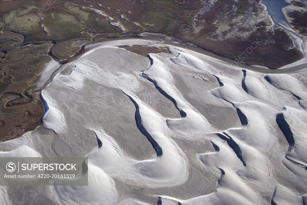 Mexico aerial of sand dunes leading to scammon's lagoon. Baja