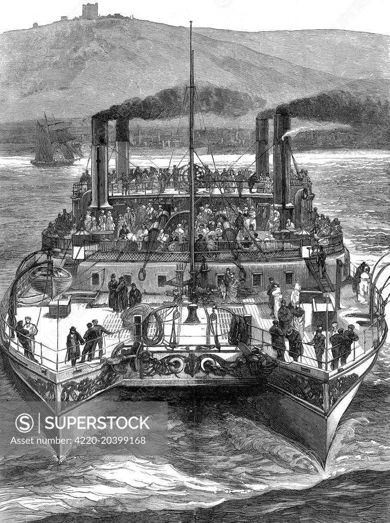 Engraving of the twinhulled, paddle steamer 'Castalia', leaving Dover