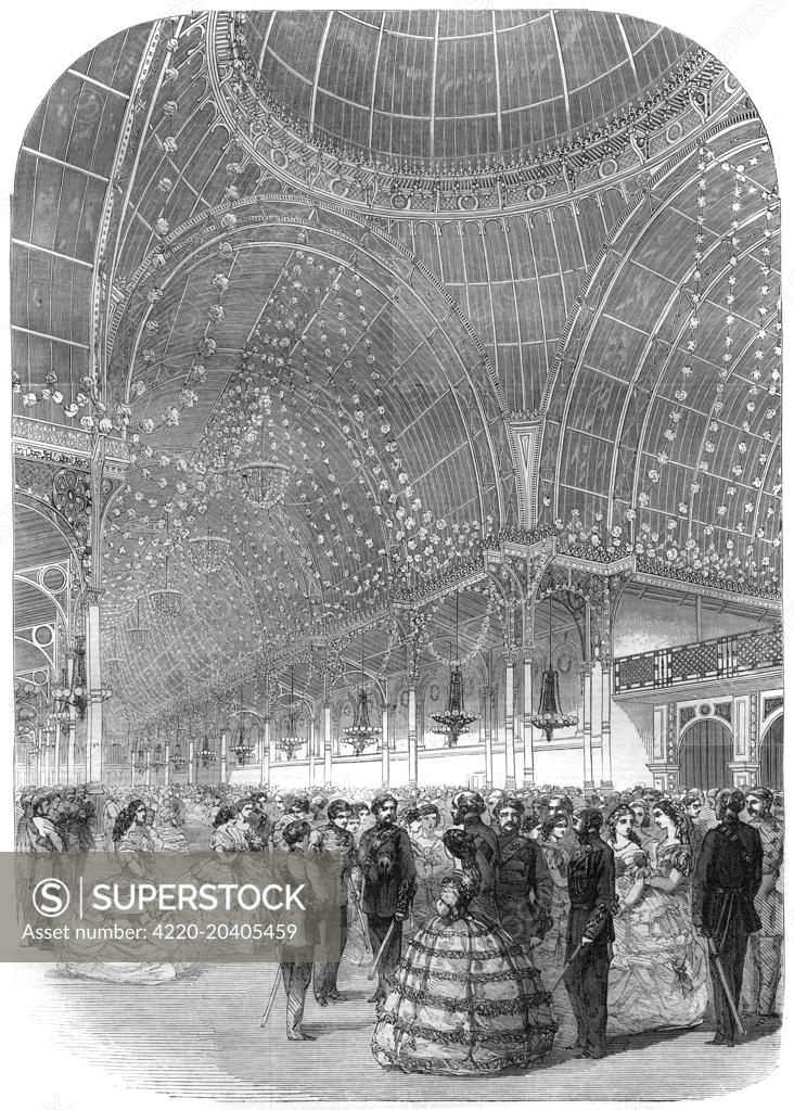 Engraving showing the Volunteer's Ball at the Floral Hall in Covent
