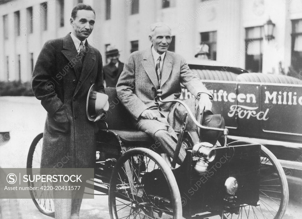 Henry Ford (1863 1947) and his son Edsel Ford (1893 1943) seated in