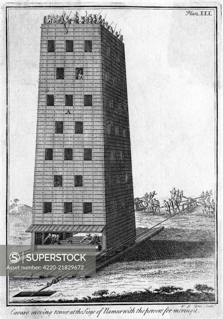 A siege weapon, a Roman movable tower, utilised in one of the many