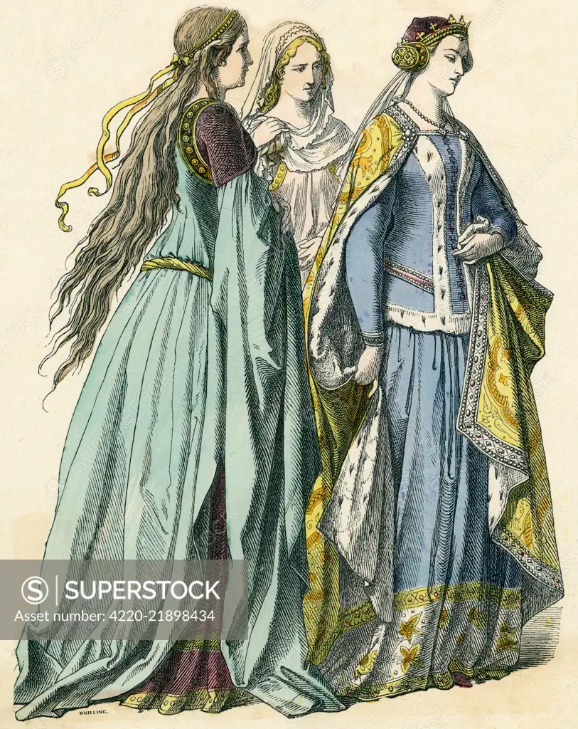 English noblewomen headdresses include a goffered veil, a & an