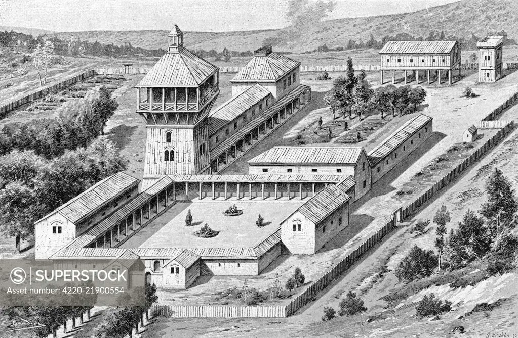 Reconstruction of a villa in Merovingian France. Date circa 660