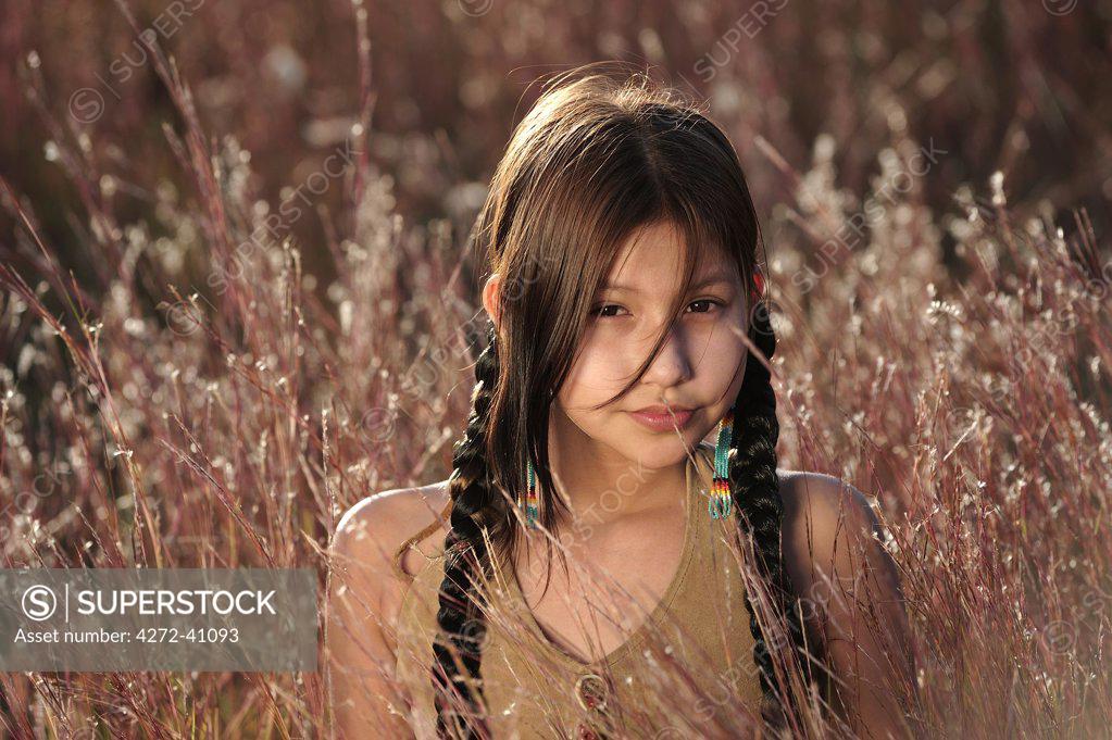 A Young Native Indian Girl, Crow Creek Sioux Tribe, South Dakota, USA