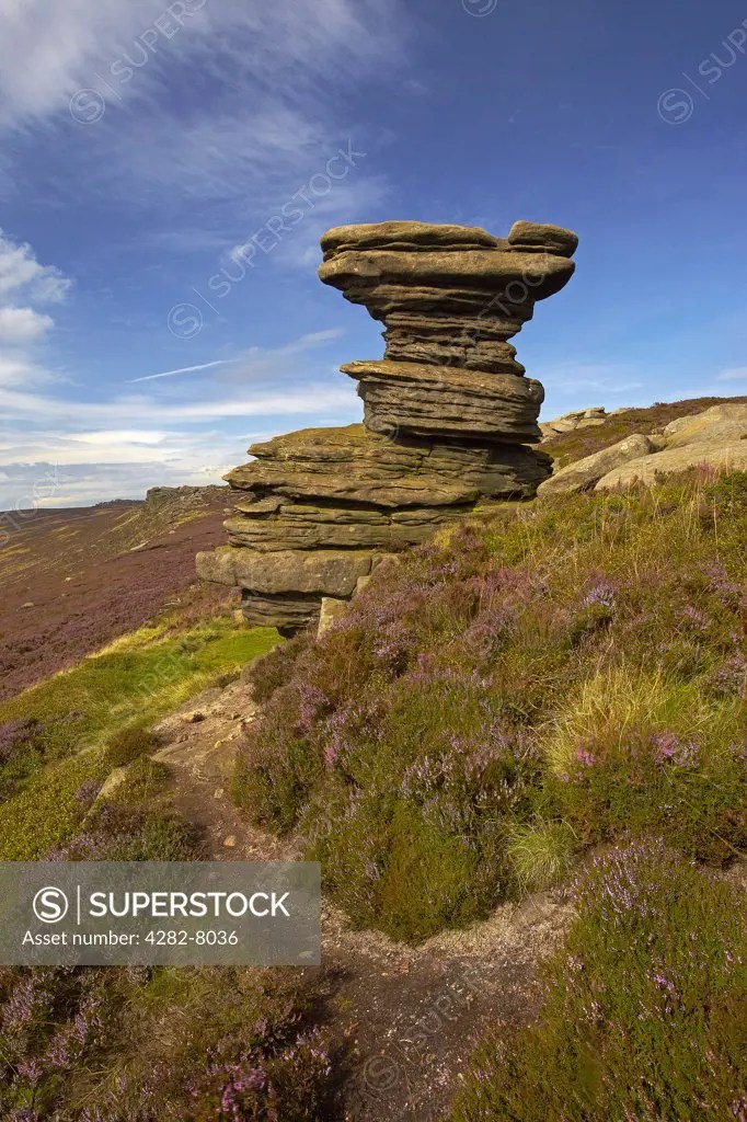 England, Derbyshire, Derwent Edge. The Salt Cellar rock formation on Derwent Moor in the Peak