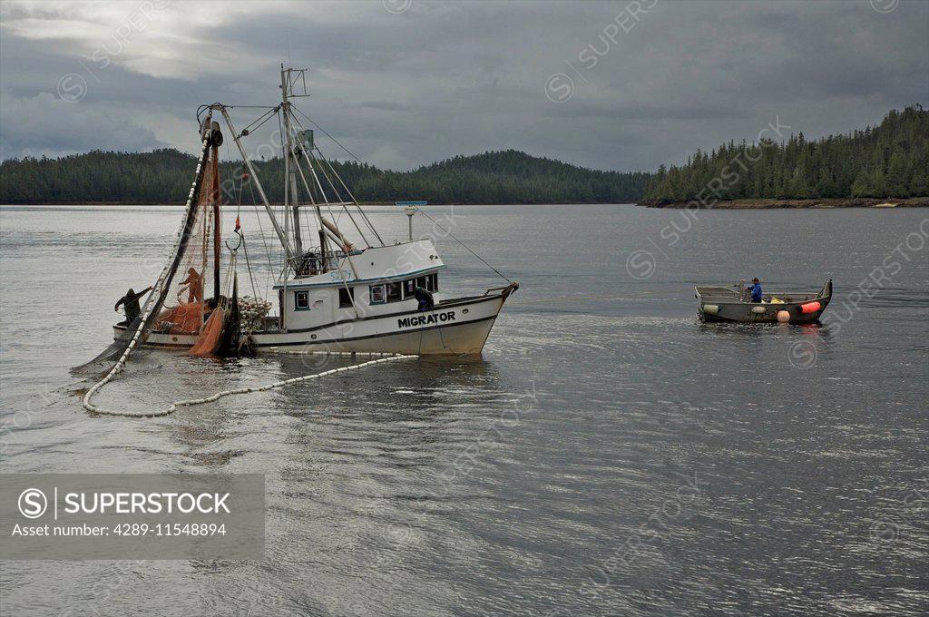 View Of A Seine Boat And Skiff Near Ketchikan, Alaska SuperStock