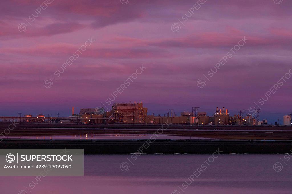View of Flow Station 1 (FS1) at sunrise in the Prudhoe Bay Oilfield