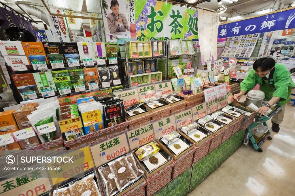 Japanese green tea shop display, Ameya Yokocho, Ueno, Tokyo, Japan