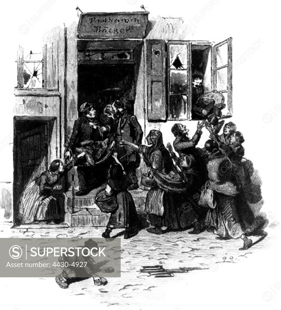 people misery adversity bread riot in Berlin 1847 pillage of a bakery