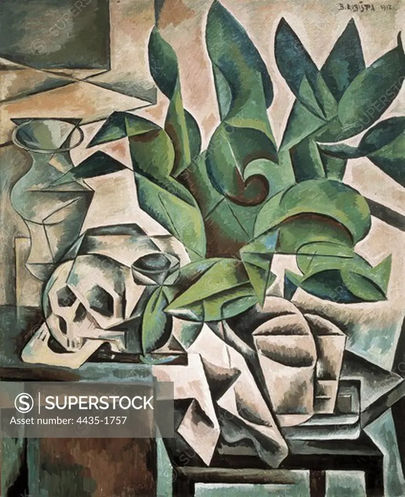 KUBISTA, Bohumil (18841918). Still Life with Skull. 1912. Cubism. Oil