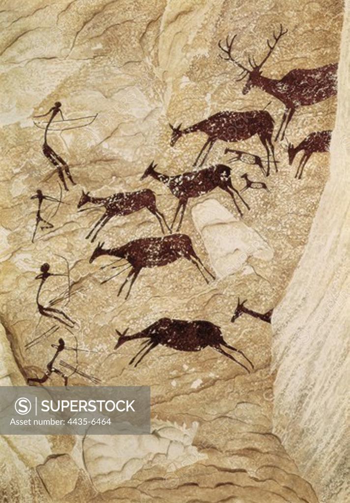 SPAIN. Tirig. Cova dels Cavalls (Horses Cave). Hunting scene