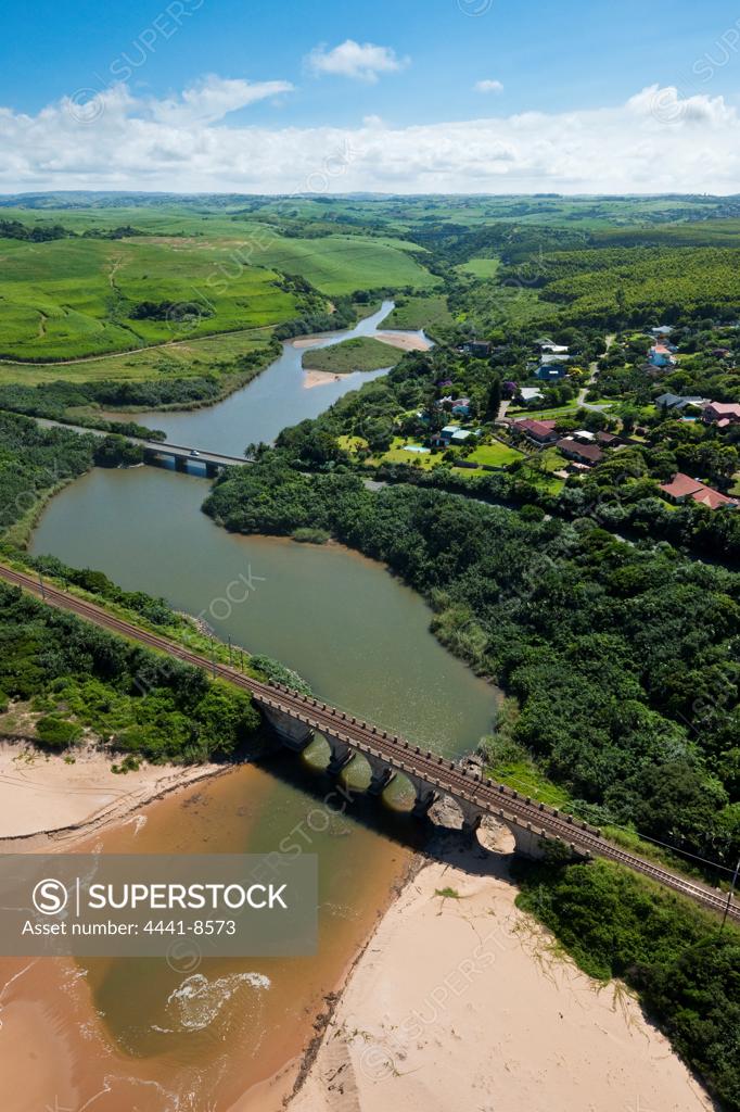 Aerial view of the Mahlongwana River Estuary at Umkomaas. KwaZulu Natal