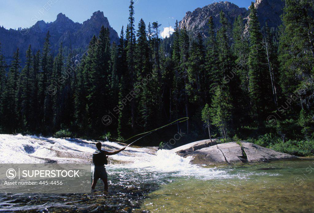 Man flyfishing in a river, Salmon River, SalmonChallis National