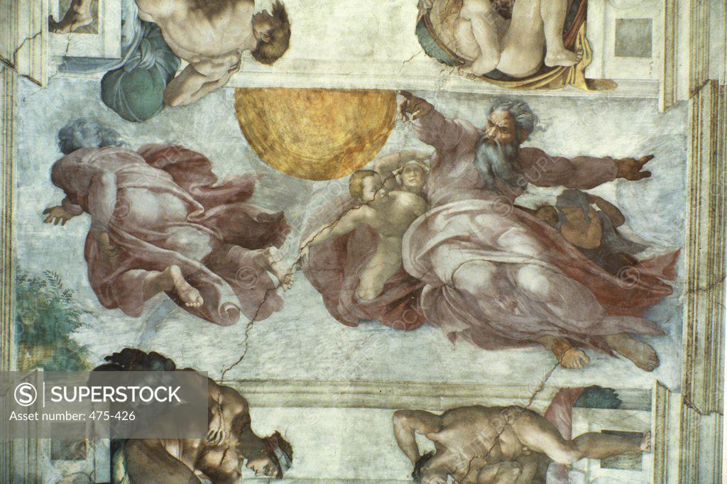 Creation of the Sun & the Moon Fresco Michelangelo Buonarroti (1475