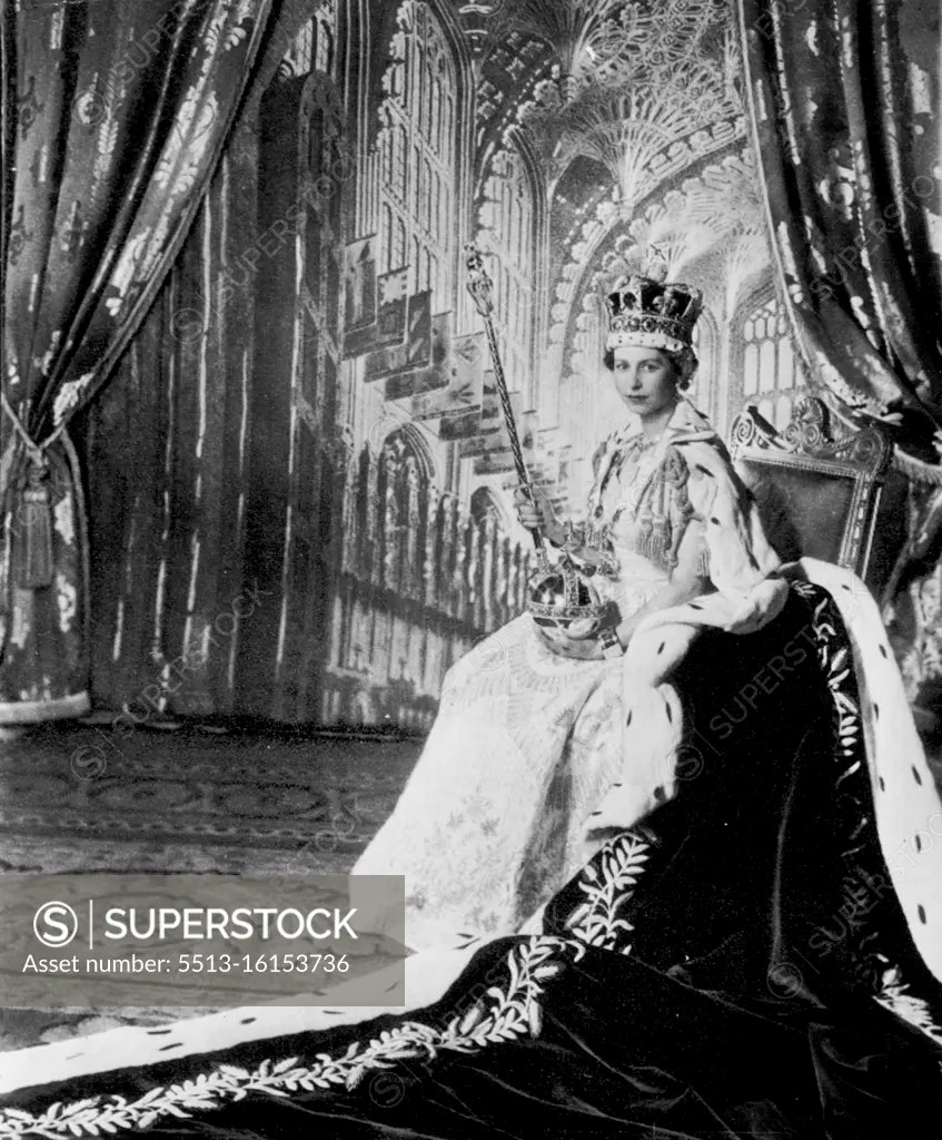 Regal Bearing Queen Elizabeth II, attired in her coronation dress