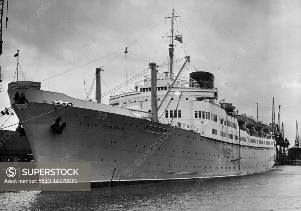 Ocean Monarch At Tilbury With a "King Neptune" figurehead on the bow