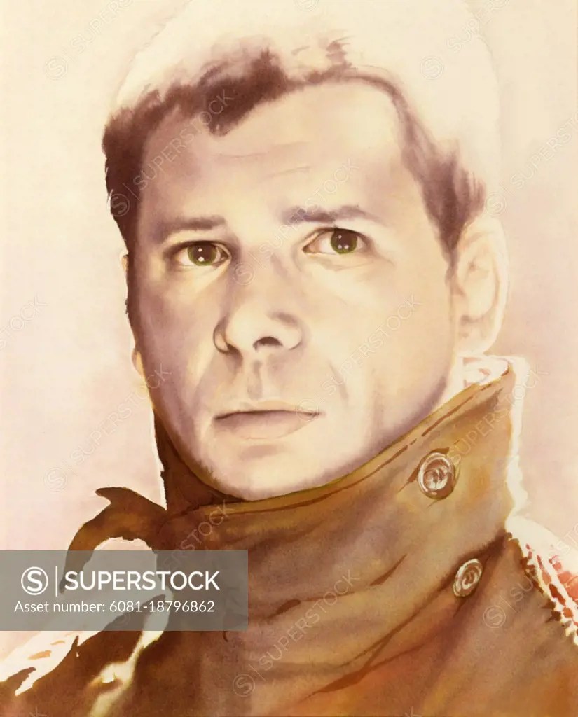 Blade Runner painting of Rick Deckard, Watercolour Painting SuperStock