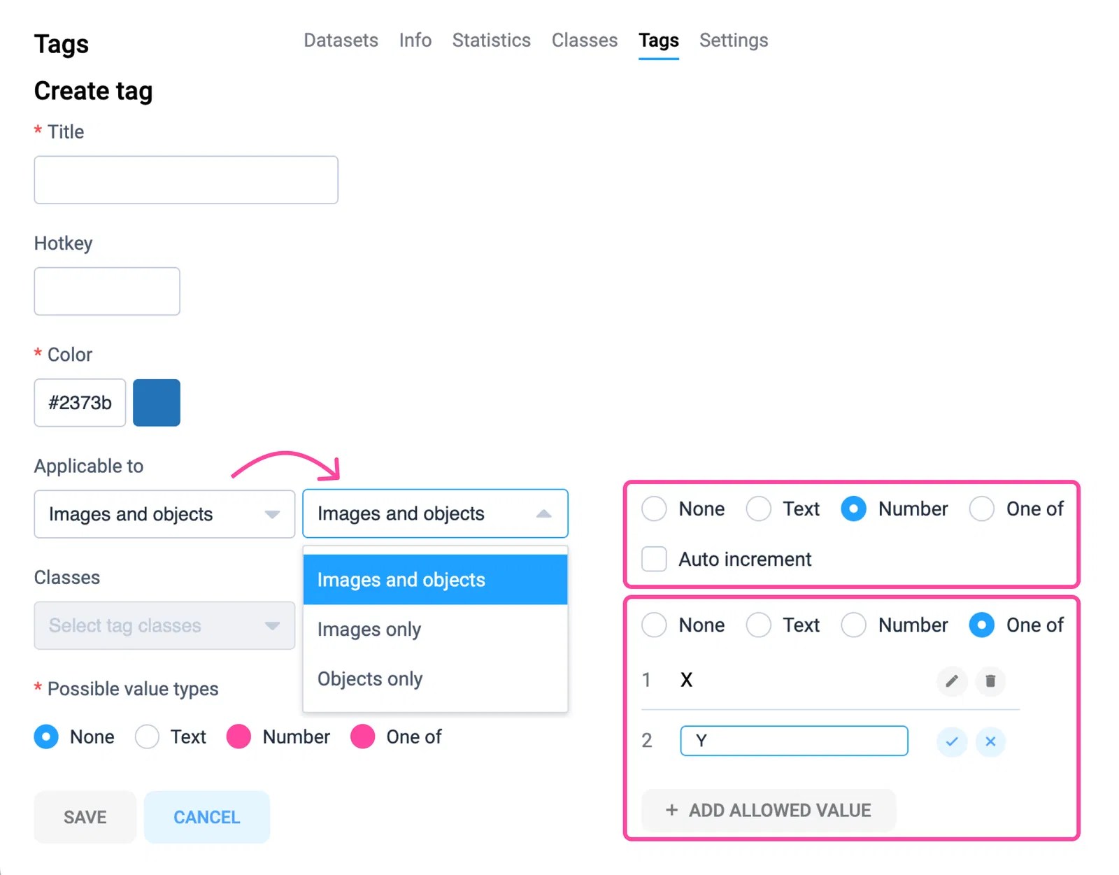 Image and object tags for classification in Computer Vision Complete