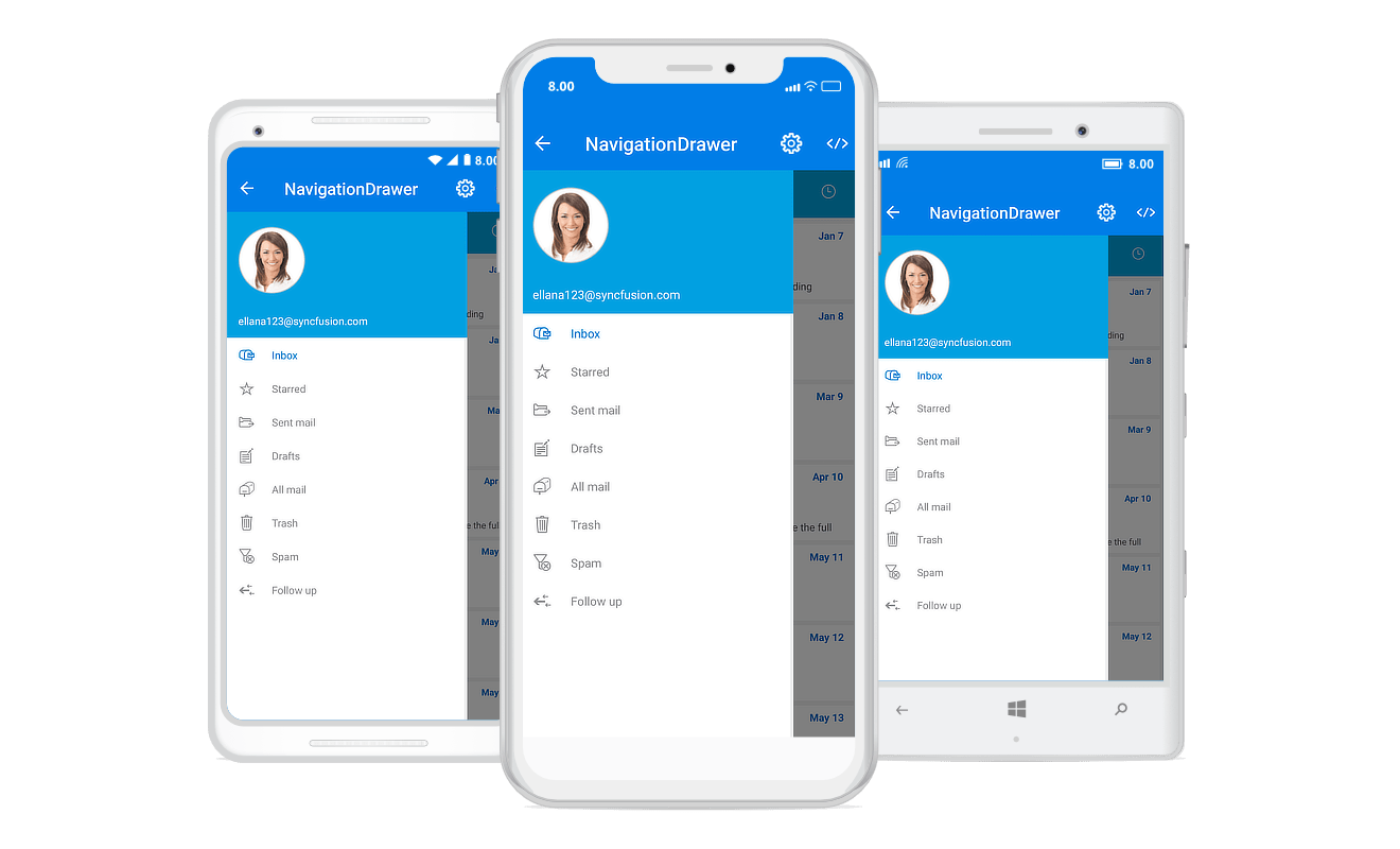 Xamarin.Forms Navigation Drawer Syncfusion Xamarin UI Controls