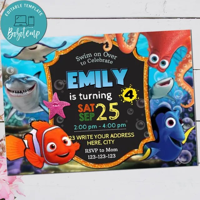 Editable Under The Sea - Finding Dory Birthday Invitation Diy | Bobotemp