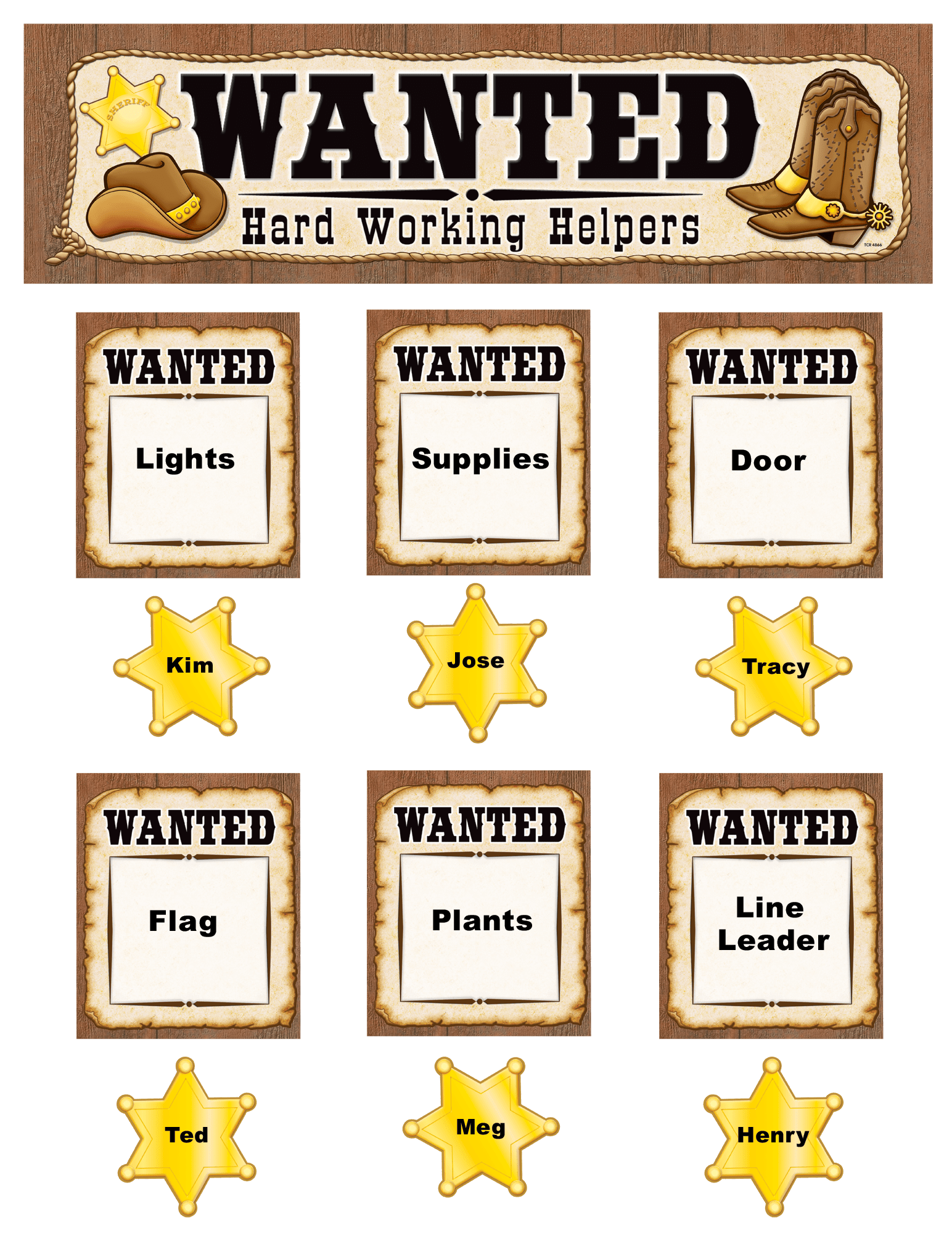 Wanted Western Helpers Mini Bulletin Board TCR4866 Teacher Created