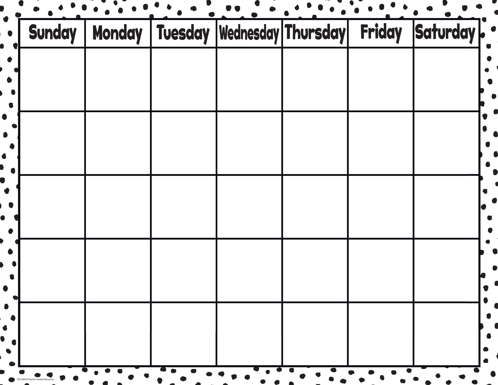 Black Painted Dots on White Calendar Chart TCR7080 Teacher Created