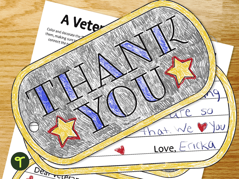 Printable Dog Tag Veterans Day Card Teach Starter