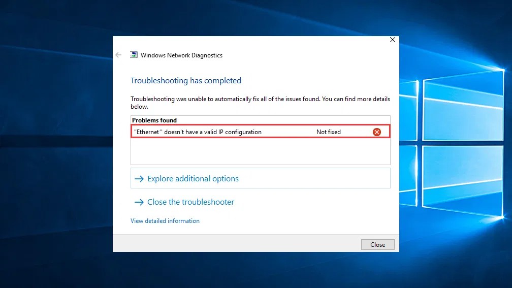 Doesnt Have A Valid Ip Configuration