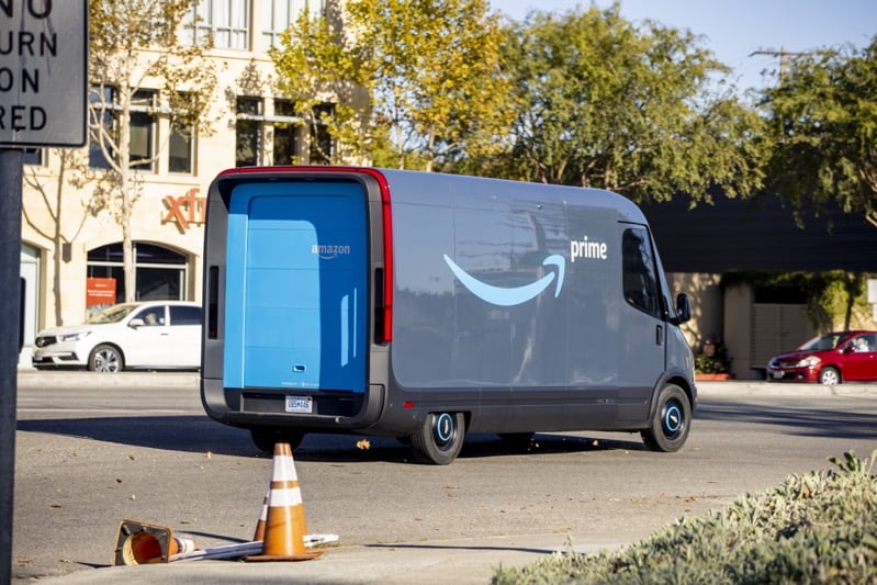 Rivian’s Electric Amazon Prime Delivery Van Spotted on the Road