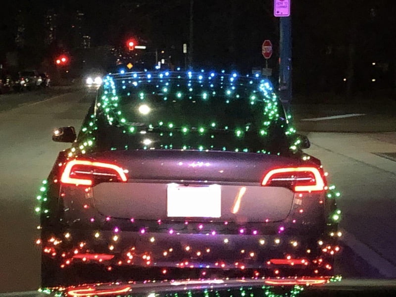 Police Give Tesla Owner Ticket for DuctTaping Christmas Lights to Car