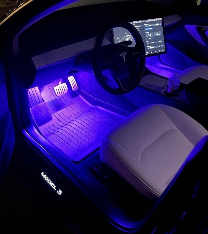 First Look Tesla Model 3 Illuminated Door Sills at Night [PICS