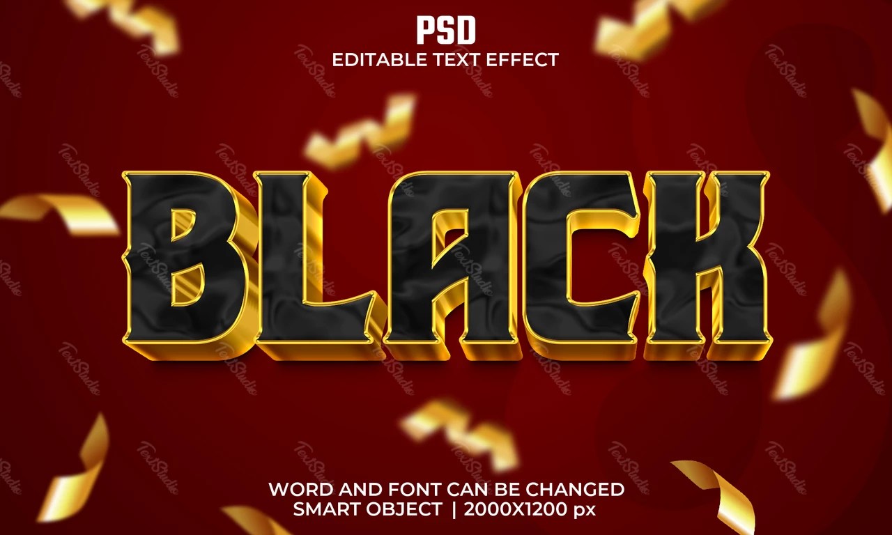 Black Gold Confetti Text Effect Free PSD File