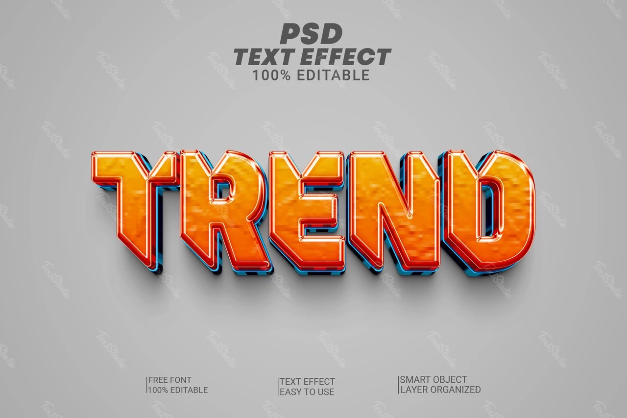 Trend Damaged Orange Metallic 3D Text Effect Free PSD File