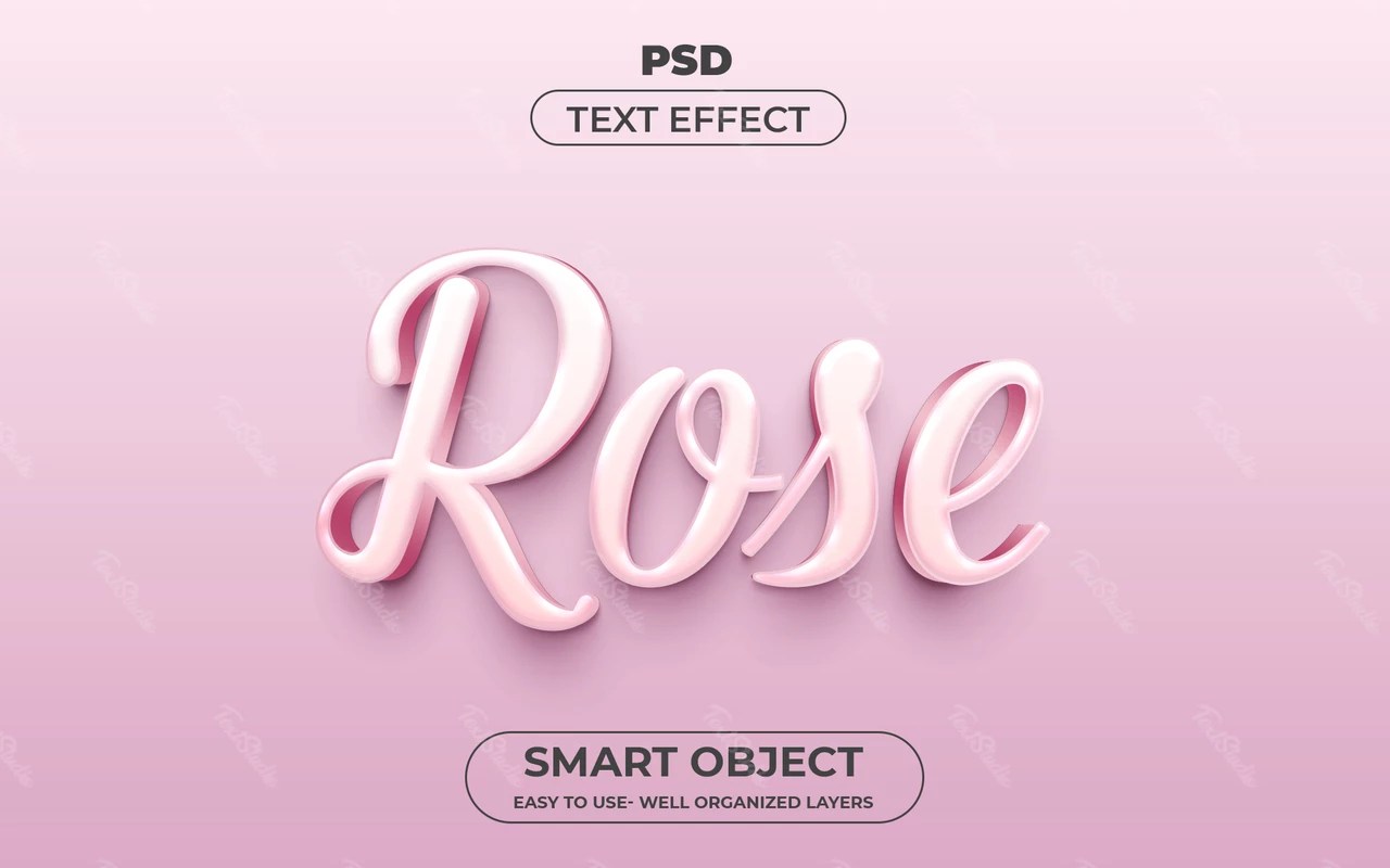 Rose Soft Pink Cursive 3D Text Effect PREMIUM PSD File