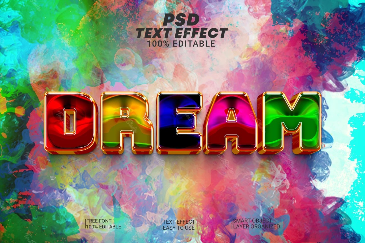 Dream Videogame Multicolor Painting 3D Text Effect PREMIUM