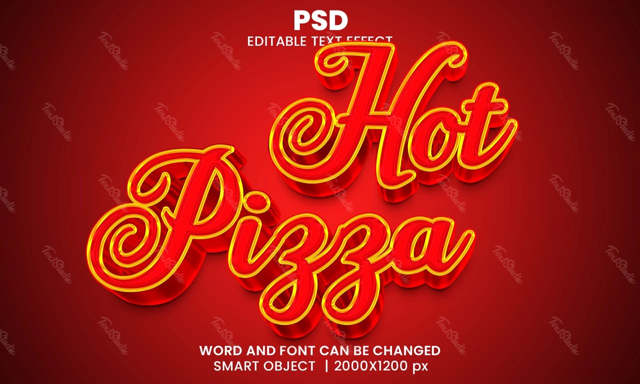 Hot Pizza 3D Text Effect PREMIUM PSD File