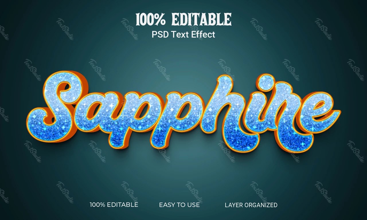 Sapphire Blue Glitter 3D Text Effect PREMIUM PSD File